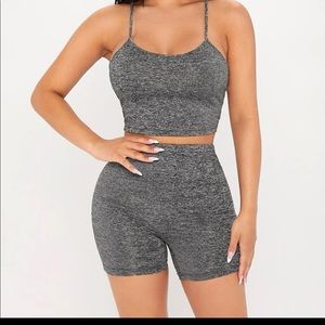 Solid crop top with matching biker shorts